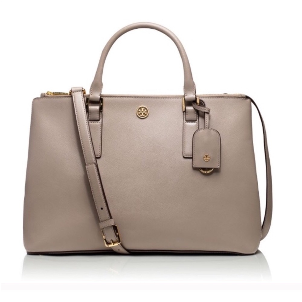 EUC Tory Burch Gray Robinson Double Zip Tote